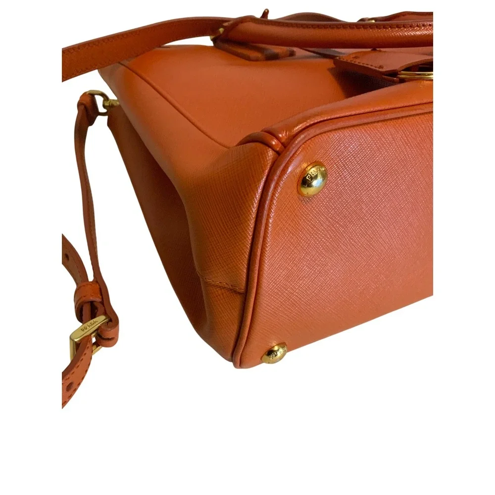 Prada Galleria Saffiano Leather Handbag Orange Gold Hardware Tote Bag BN1874